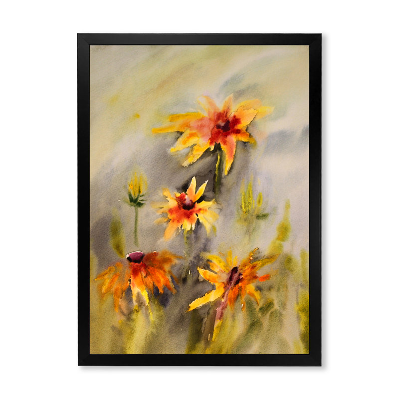 «Blossoming Vibrant Orange Wildflowers», reproduction d'art sur toile, H 20 po x l 12 po x P 1 po, Cadre photo noir