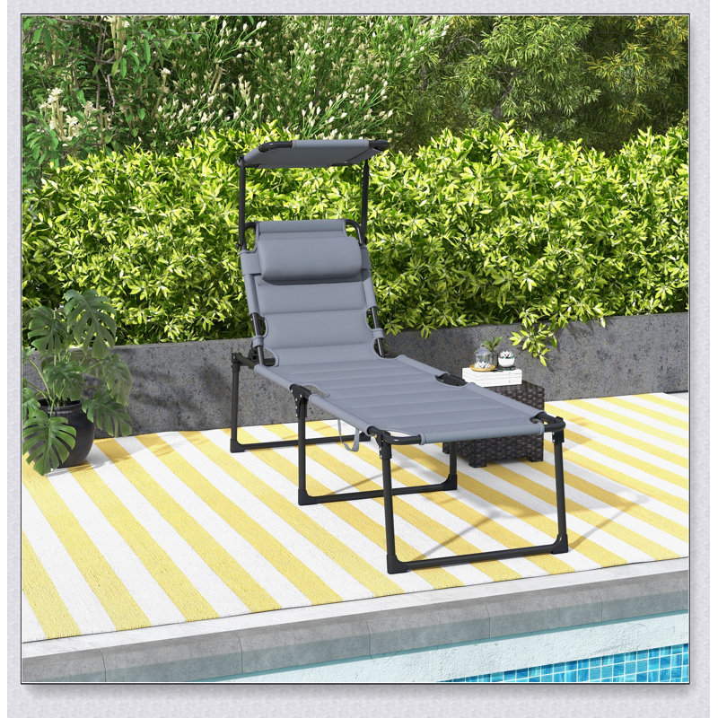 Outsunny Outdoor Lounge Chair, Adjustable Backrest Folding Chaise Lounge, Cushioned Tanning Chair