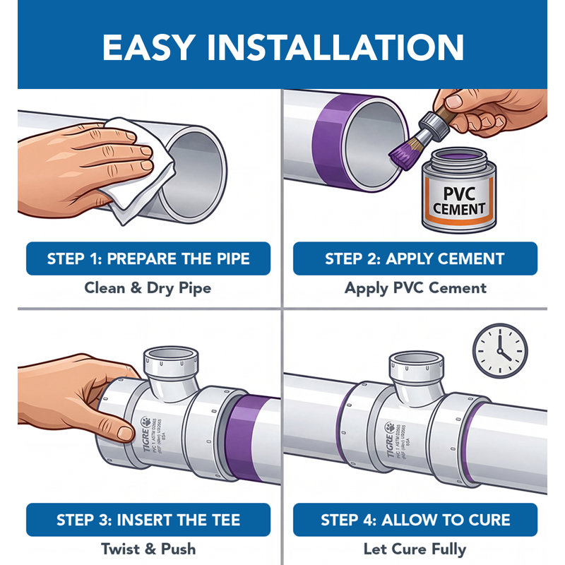 Tuyau de réduction de drain en PVC 2 po x 1-1 / 2 po x 1-1 / 2 po avec drain en PVC, drain en PVC blanc, raccord d'évacuation et d'évacuation, (paquet de 25)