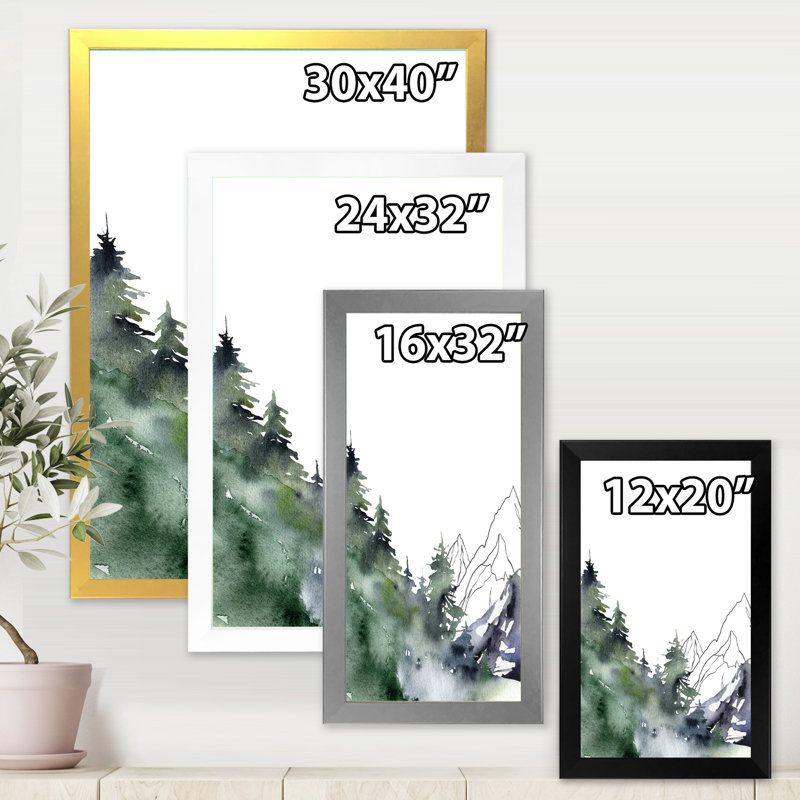 «Winter Dark Blue Mountain Landscape with Trees III», peinture sur toile à cadre flottant, H 40 po x l 30 po x 1,5 po