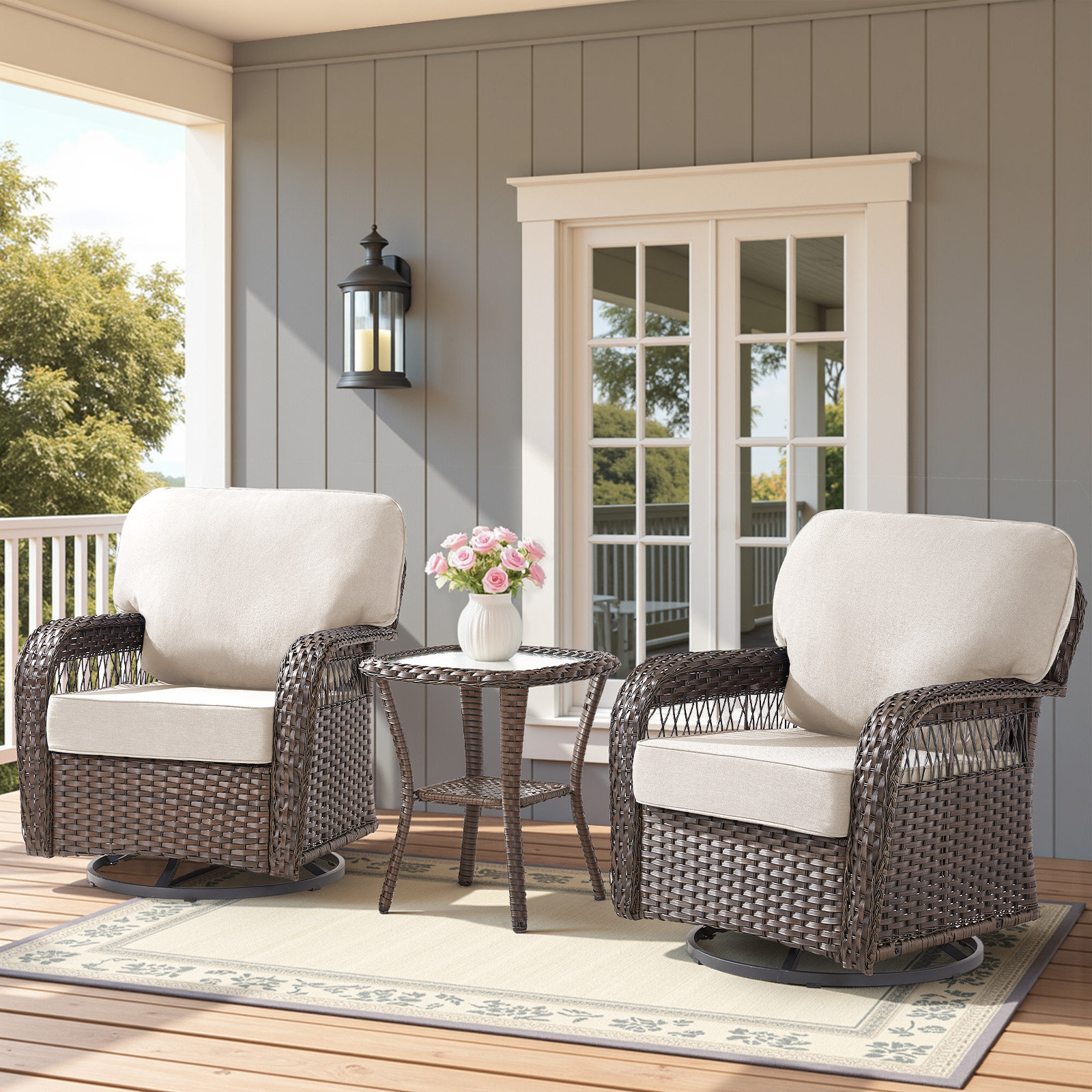 Red Barrel Studio® 3 Pieces Patio Furniture Set With Swivel Chairs, All ...