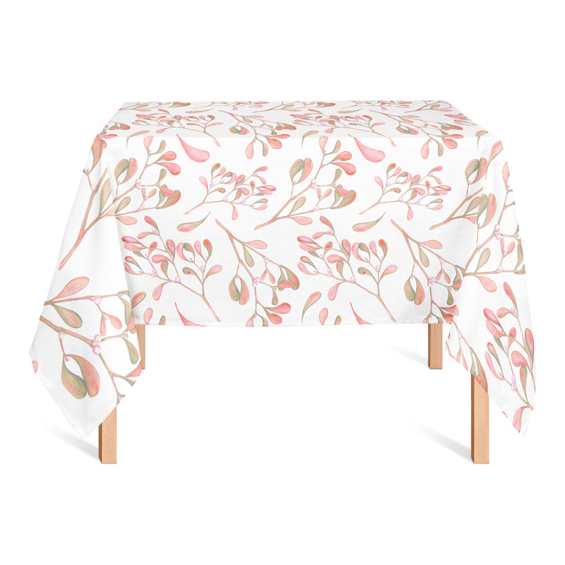 Watercolor Leaves And Berries Gray 2 Tablecloth, Red