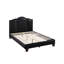 Grand lit noir avec support en similicuir et bois en tissu
