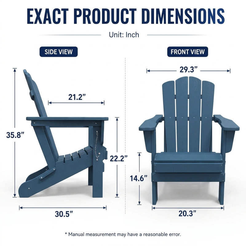 Chaise Adirondack pliante en résine, Bleu marine