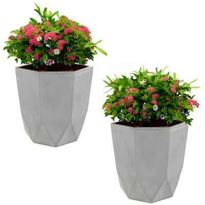  Pot de fleurs intérieur / extérieur en jiyyun moderne à facettes gris clair - ensemble de 2