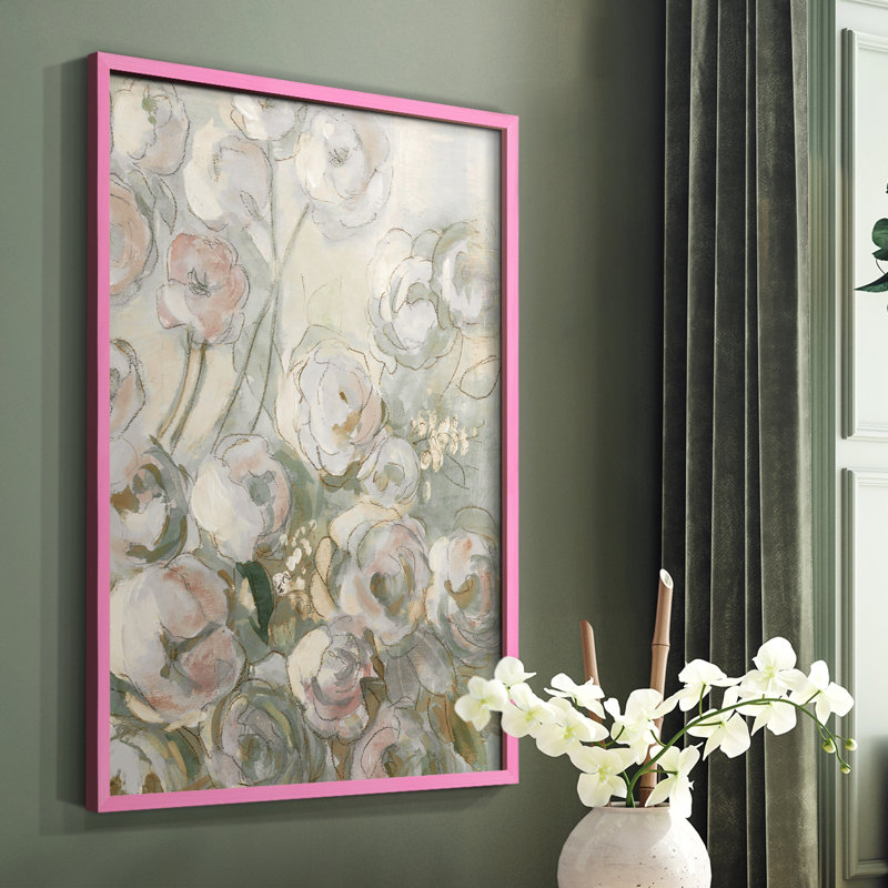 «Moonlit Climbing Roses II», reproduction encadrée - bois massif, Rose, H 10 po x l 8 po