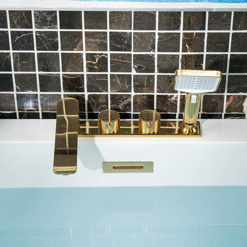 Robinet de baignoire romaine surdimensionné à fixation sur le comptoir avec douche à main, robinet de baignoire à 4 trous à deux poignées