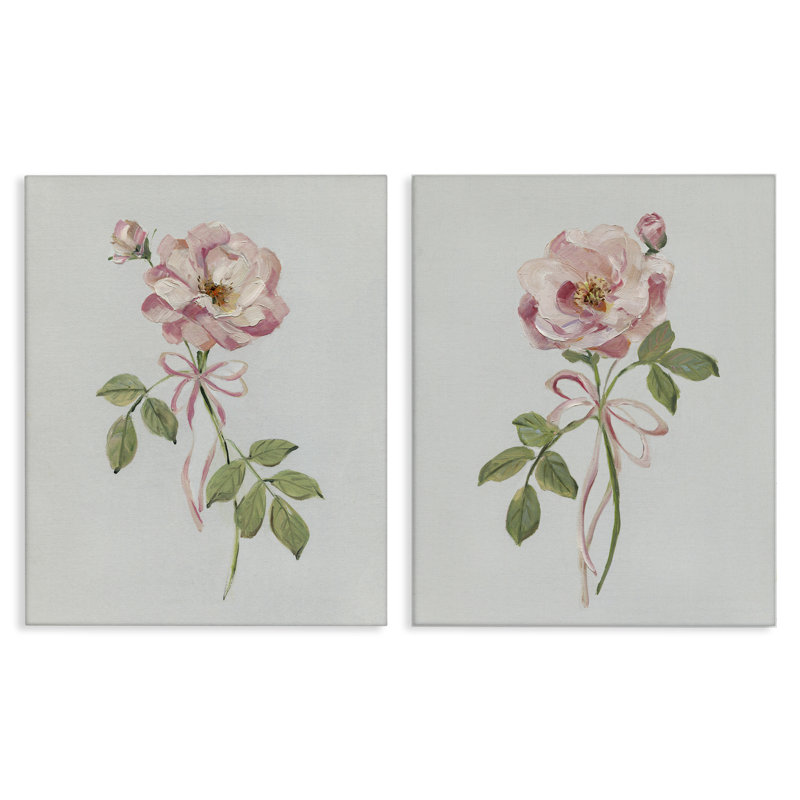 Ensemble de 2 toiles d'art roses roses avec arcs, design par Sally Swatland, H 30 po x l 24 po