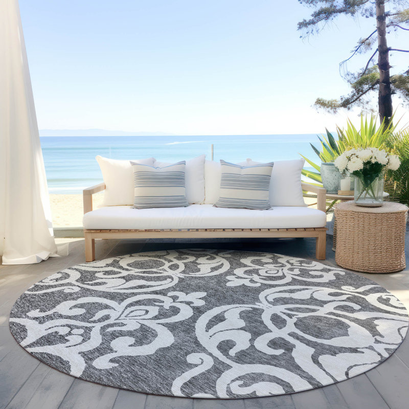 Chayden Washable Damask Indoor / Outdoor Rug, Round 8'