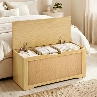 Coffre de rangement avec plateau relevable 39,4 po, chêne