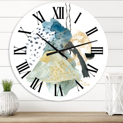Gouache Of Abstract Landscape With Mountain Moon - Modern wall clock
