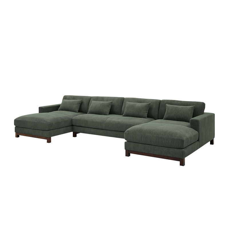 Stever 150" Wide Symmetrical Corner Sectional, Dark Green Corduroy