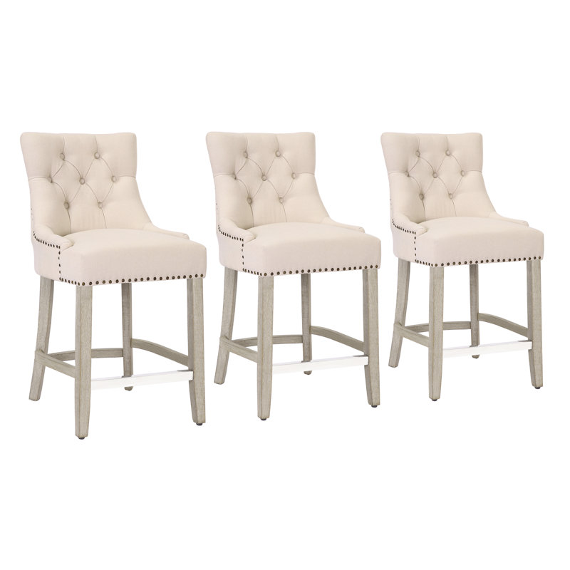 Wren 24" Counter Stool (Set of 3), Beige Linen/Antique Gray Frame