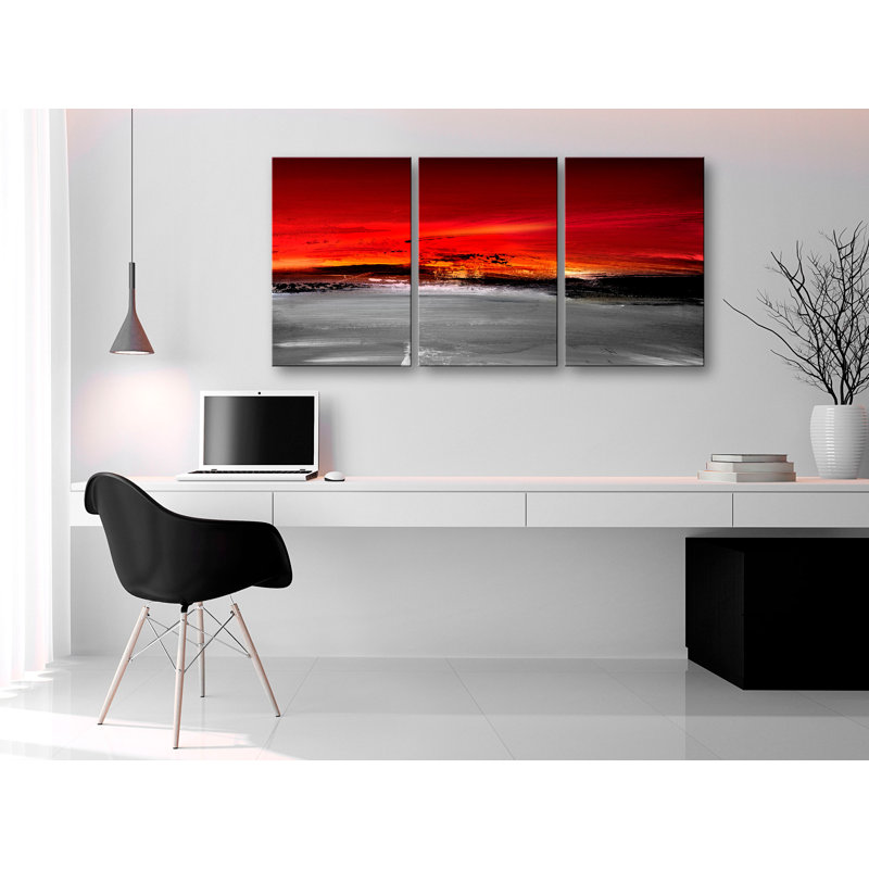 Crimson Landscape - 3 Piece Print on Canvas, 60cm H x 120cm Wx 1.3cm D