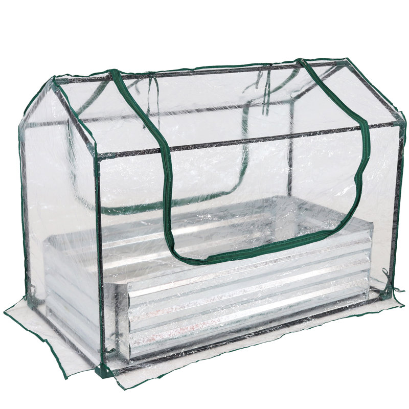 Garmer Outdoor Mini Greenhouse with Metal Raised Garden Bed and Clear Cover - 4' x 2', 36" H X 50" W X 27" D