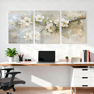 Fleurs de cerisier sur toile tendue sur toile, ensemble de 3 reproductions d'art sur toile
