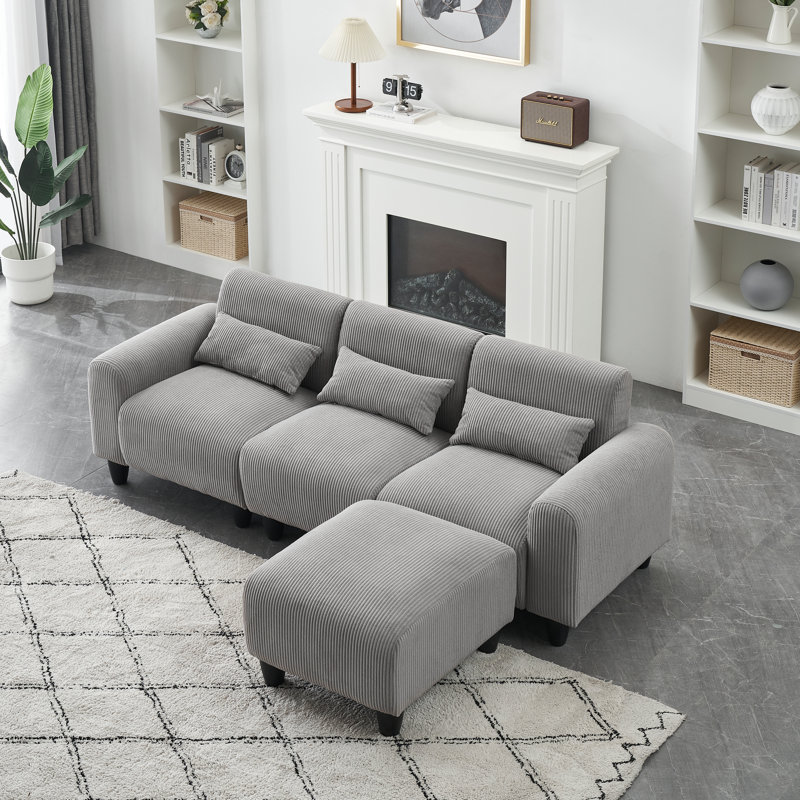 Canapé à accoudoirs arrondis 84,6 po Eibe, Velours côtelé gris