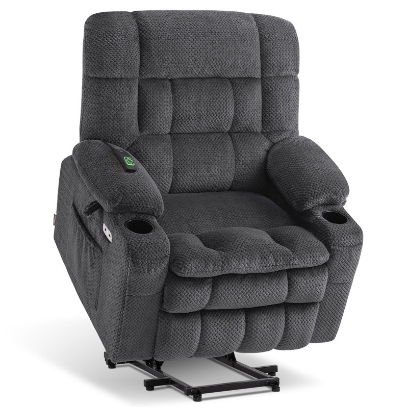 Small Dual Motor Power Recliner Lift Chair Infinite Position, Heat and Vibration Massage, Fabric, Dark Gray