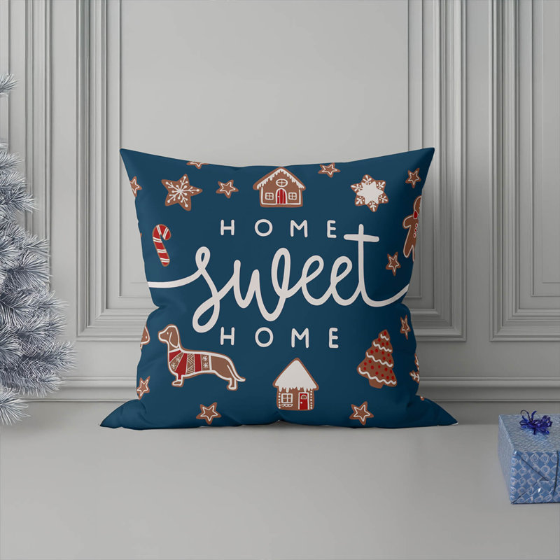Coussin décoratif Gingerbread Home Sweet Home, Bleu très foncé, Carré 20 po