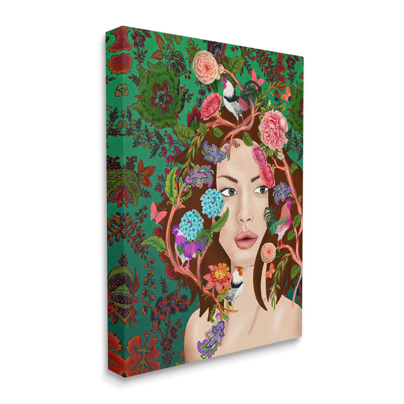Boho, femme, motif floral vert à motif cachemire abstrait surdimensionné, art numérique sur toile par Sangita Bachelet