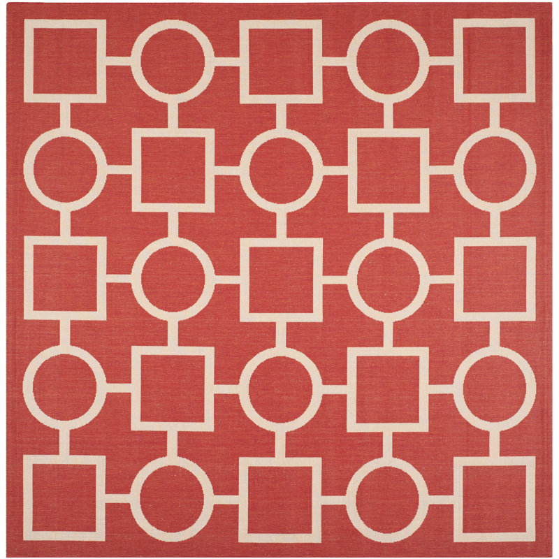 Arneshia Geometric Red/Bone Area Rug, Square 7'1"