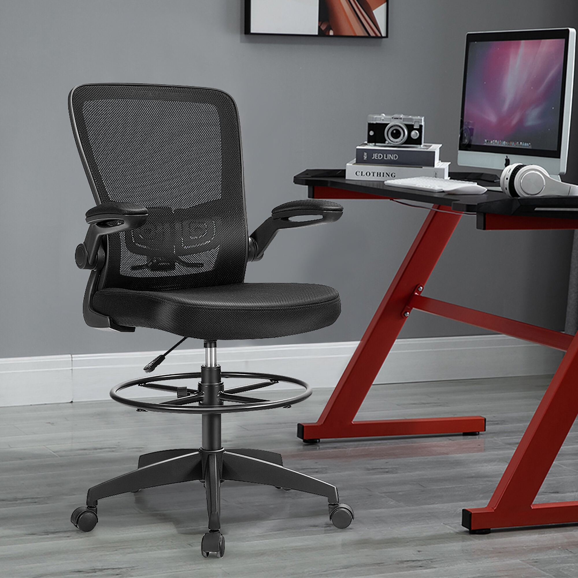 Inbox Zero Flip Top Ergonomic Mesh Drafting Swivel Desk Chair