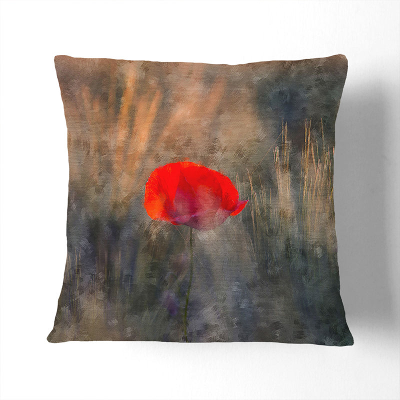 Poppy Flower Painting Cushion with Filling, Black, 55cm H x 55cm W x 20cm D