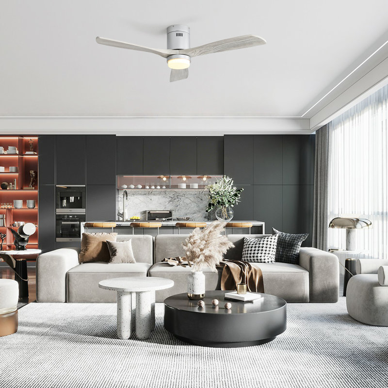 Nicola 52" 3 - Blade LED Standard Ceiling Fan with Remote Control and Light Kit Included, Silver/Gray Blades