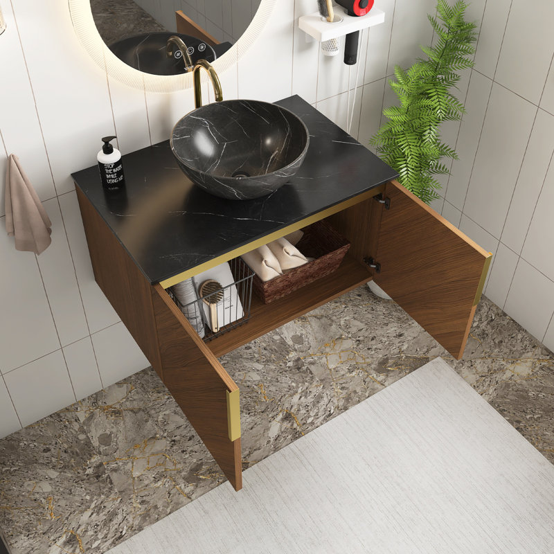 Meuble-lavabo mural simple 30 po avec comptoir, Ovale, Noir