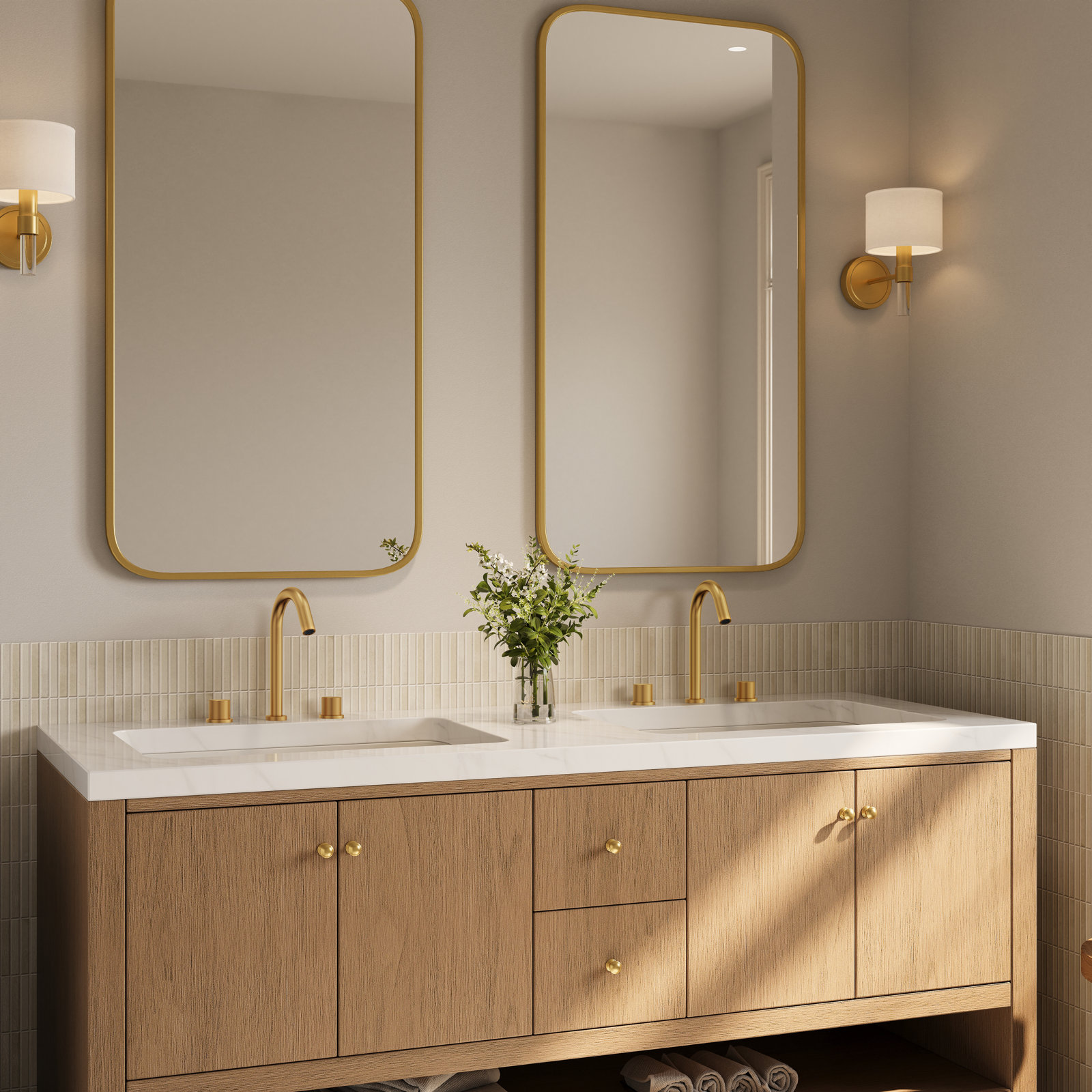 Widespread Bathroom Faucet with Drain, Brushed Gold
