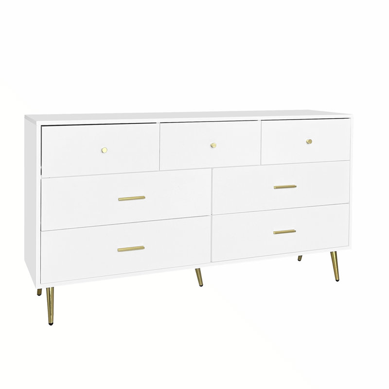 Commode 7 tiroirs avec poignée dorée