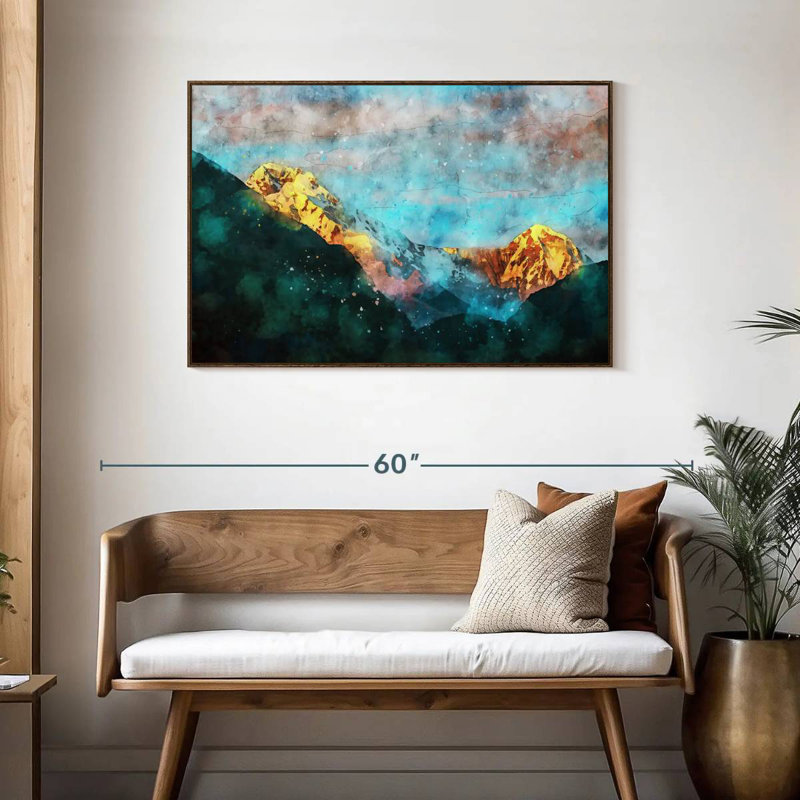 Paysage de montagne Chianna, 43 po x 29 po, Cadre flottant noyer