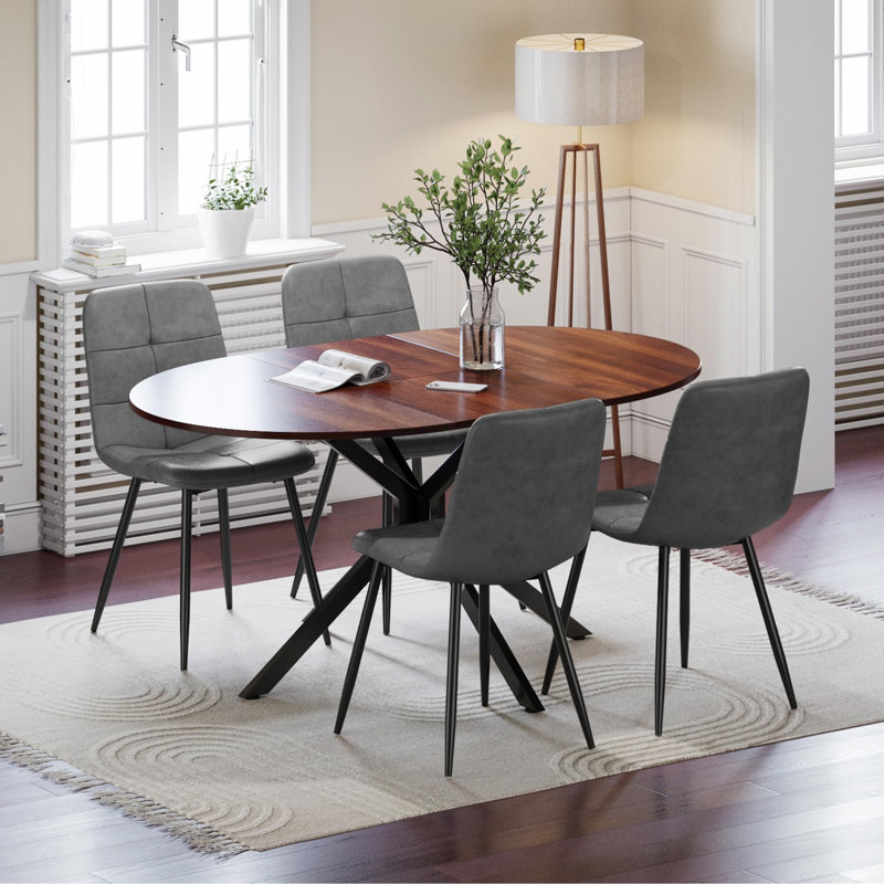 Extendable Dining Set, Brown, Brown, Grey