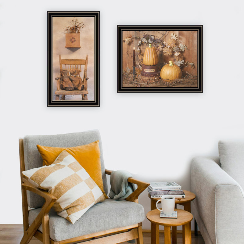 Superbe décoration murale: amis et citrouilles, reproduction d'art encadrée noire: pour une mise à jour rapide du style