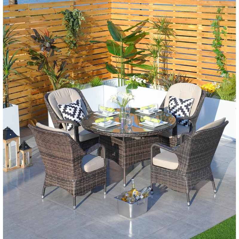 Ensemble repas 5 pièces avec coussins Anikha, Brun, Beige