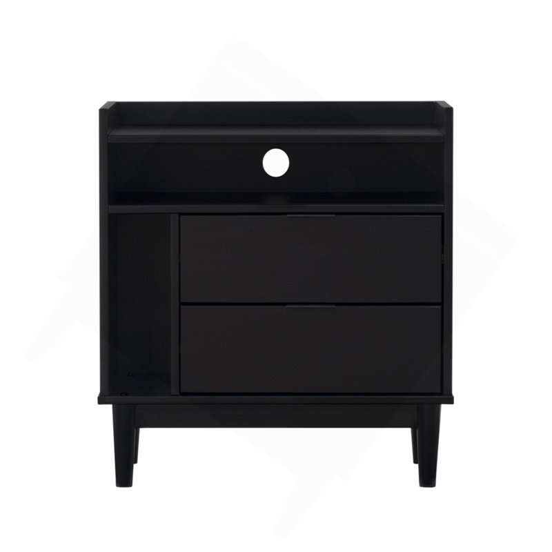 Table de chevet 2 tiroirs Mid-Century, Noir