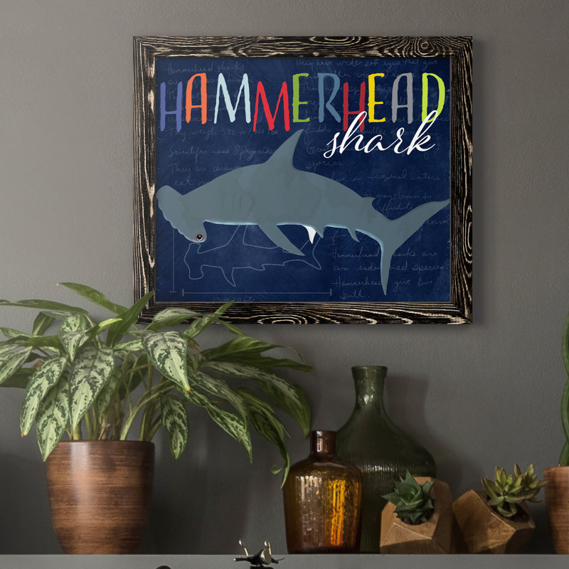 " Hammerhead Shark " Painting Print, 24" H x 18" W x 1.5" D, Black
