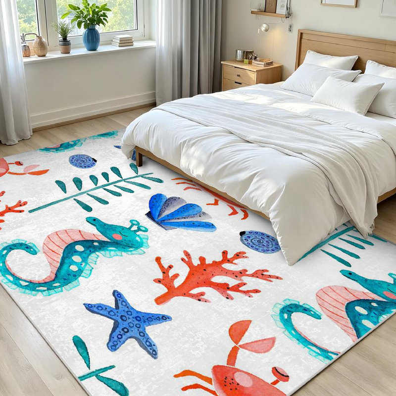 Tapis transparent corail transparent lavable à la machine, Rectangle 71 po x 98 po