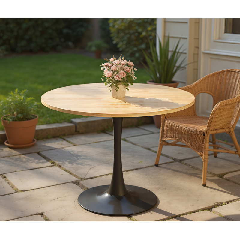 Table bistro ronde 24 po Mid-Century Tulip Modern, Plateau naturel / structure noire