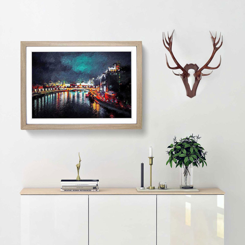 Moscow at Night - Picture Frame Painting Print, 36cm H x 48cm W x 2cm D, Oak Framed
