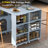 Kitchen island on Wheels with LED Lights,Power Outlets and 2 Fluted Glass Doors-433348283