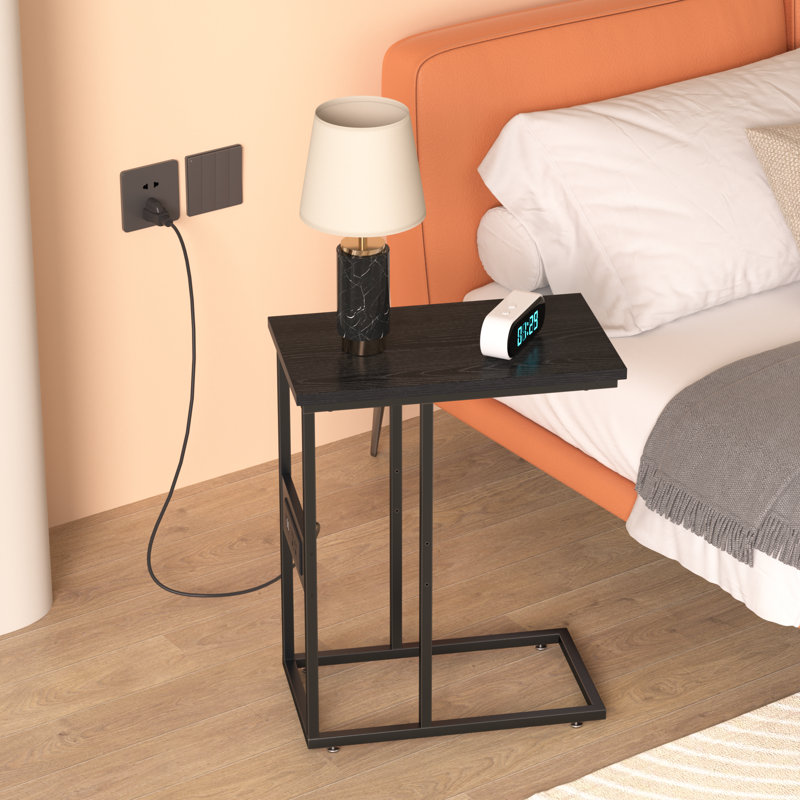 C End Table With USB, Black Top/Black Base