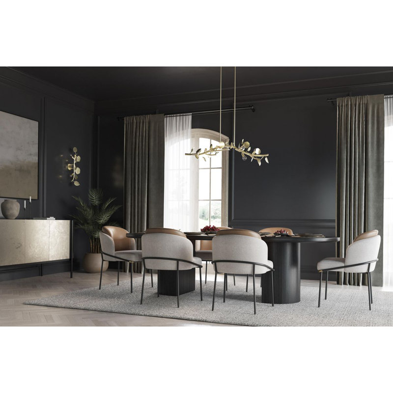 Laurel Gilded Silver 7-Light Linear Chandelier with Hand-Painted Leaves
