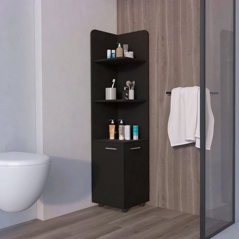 Corner Shelf With Cabinet, 3-Tier Shelf, Metal Handles