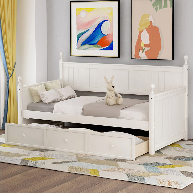 Lit de jour moderne avec trois tiroirs, lit de jour simple, Blanc