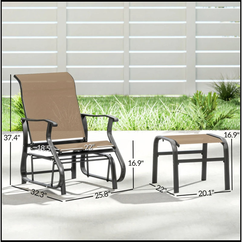 Comfortable High Back Glider Chair Set with Ottoman for Outdoor Relaxation, Black/Tan