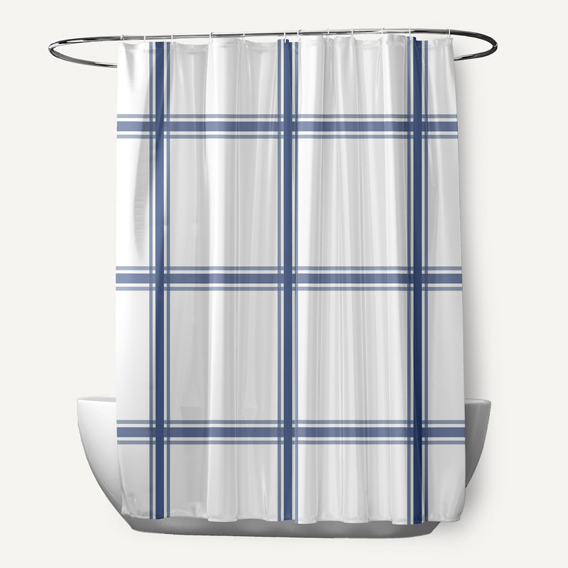 Rideau de douche simple à motif géométrique Lumri, Bleu