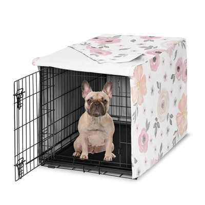 Couvre-cage aquarelle floral rose et gris pour chien par Sweet Jojo Designs