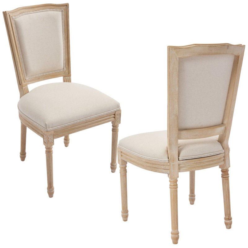 Amando High-End Beige French Country Dining Chairs, Upholstered Chairs With T-Shaped Back, Wire Drawing And Carving Techniques