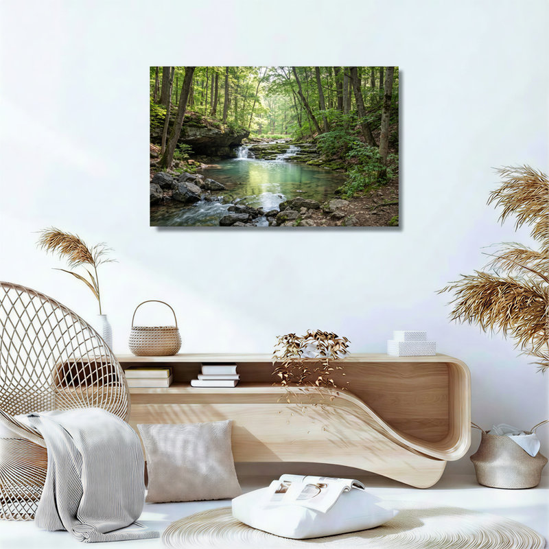 Toile verte avec ruisseau vert et cascades, H 12 po x l 18 po